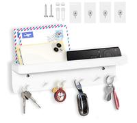 Echehi 6 Ganchos Cuelga Llaves Con Estanteria, la Multifuncional Autoadhesivo a Prueba de óxido Metal Colgador Llaves Pared Adecuado para Entrada, Cocina, Oficina, Baño y sala de estar (Blanco)