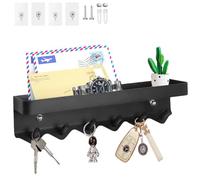 Echehi 6 Ganchos Cuelga Llaves Con Estanteria, Autoadhesivo a Prueba de óxido Metal Colgador Llaves Pared Adecuado para Entrada. Negro