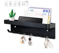 Echehi 6 Ganchos Cuelga Llaves Con Estanteria, la Multifuncional Autoadhesivo a Prueba de óxido Metal Colgador Llaves Pared Adecuado para Entrada, Cocina, Oficina, Baño y sala de estar (Negro)
