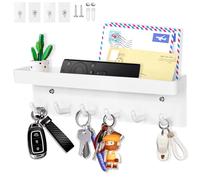 Echehi 6 Ganchos Cuelga Llaves Con Estanteria, la Multifuncional Autoadhesivo a Prueba de óxido Metal Colgador Llaves Pared Adecuado para Entrada, Cocina, Oficina, Baño y sala de estar (Blanco)