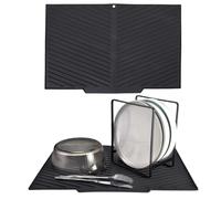 Echehi Alfombrilla Escurreplatos con Salida de Drenaje, 43,3 x 30 cm Alfombrilla Escurreplatos en Forma de V con Diseño Antideslizante, Fácil de Limpiar y sin BPA. Negro