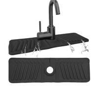 Echehi Alfombrilla Silicona Fregadero para Drenaje de Grifo, 44 x 14 cm Alfombrilla Fregadero Cocina para Grifo con Orificios Cortables, Inclinación de 7°, Diseño Plegable de 90°. Negro