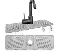 Echehi Alfombrilla Silicona Fregadero para Drenaje de Grifo, 44 x 14 cm Alfombrilla Fregadero Cocina para Grifo con Orificios Cortables, Inclinación de 7°, Diseño Plegable de 90°. Gris
