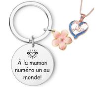 Echehi Cadeau pour Maman, Porte Clé Gravé À la maman numéro un au monde!, Collier en Forme de Cœur, Cadeau Maman Anniversaire avec Enveloppe rose, Cartes de Vœux