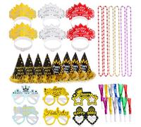 Echehi Decoracion de Cotillon Nochevieja 2025, 44 Pcs Decoraciones de Feliz Año Nuevo 2025 Incluidos Sombreros de Fiesta, Tiaras, Anteojos, Collares, Silbatos Para Fiestas Para Happy New Year 2025