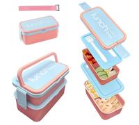 Echehi Fiambrera de 1400 ml, Juego de Utensilios para Fiambrera Apilable Todo en Uno de 2 Capas, Fiambrera a Prueba de Fugas para Cenar Fuera, Trabajar, Picnic. Rosa
