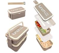Echehi Fiambrera de 1400 ml, Juego de Utensilios para Fiambrera Apilable Todo en Uno de 2 Capas, Fiambrera a Prueba de Fugas para Cenar Fuera, Trabajar, Picnic. Gris