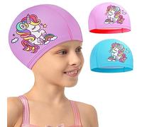 Echehi Gorro Piscina Niña de 2 Piezas Unicornio, Impermeable Gorro Natacion Niño de Poliéster, Gorro Piscina de 1 a 7 años