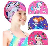 Echehi Gorro Piscina Niña de 3 Piezas Unicornios y Sirenas, Gorro Natacion Niño de Poliéster, Gorro Piscina de 1 a 8 años