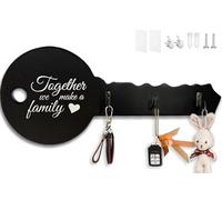 Echehi Llavero de madera para el nuevo hogar, autoadhesivo o perforado, 3 formas de instalación, ganchos para llaves, montaje en pared, soporte para llaves para el hogar (color negro)