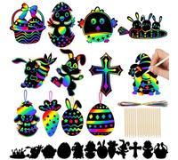 Echehi Pascua de Scratch Art para Niños, Incluye 36 Notas para Rascar de Arcoíris, con Cintas y Palitos, Decoraciones de Pascua