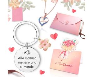 Echehi Regalo Mamma, Portachiavi Inciso Alla mamma numero uno al mondo!, Collana a Forma di Cuore, Regalo Mamma Compleanno con Busta Rosa, Biglietti D'auguri