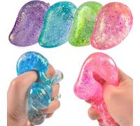 Echehi Set de 4 Squishies de Mango con Glitter - Juguetes Antiestrés Suaves y Elásticos para Niños y Adultos