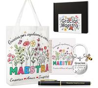Echehi Set De 6 Piezas Regalo Maestra Infantil, Incluye Tote Bag, Cuaderno A5, Llavero,Bolígrafo, Tarjeta y Caja De Regalo Original Para Maestra