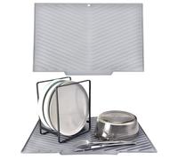 Echehi Silicona Alfombrilla Escurreplatos con Salida de Drenaje, 41,5x 31,5cm Alfombrilla Escurreplatos en Forma de V con Diseño Antideslizante, Fácil de Limpiar y sin BPA. Negro