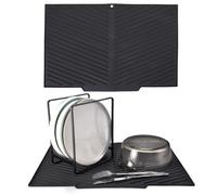 Echehi Silicona Alfombrilla Escurreplatos con Salida de Drenaje, 41,5x 31,5cm Alfombrilla Escurreplatos en Forma de V con Diseño Antideslizante, Fácil de Limpiar y sin BPA. Gris