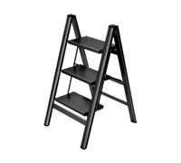 Échelle pliante Escalera plegable multifuncional de aleación de aluminio grueso para el hogar, tres peldaños, portátil, pequeña, plegable, plegable, plegable, plegable, para interiores (color negro