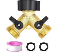 ECHOBUY Distribuidor de grifo de 2 vías 3/4 pulgadas distribuidor de agua 2 compartimentos grifo doble conexión válvulas individuales con 2 anillo de sellado cinta PTFE para conectar 2 dispositivos