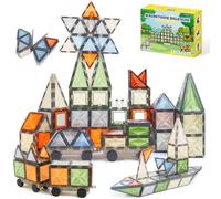 ECHOCUBE 100 Piezas de Bloques Magnéticos para Construir, Set de Bloques Magnéticos en Colores de la Naturaleza con Vehículos Magnéticos, Juguetes Educativos para Niños a Partir de 36 Meses