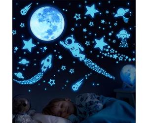 ECHOCUBE 1503Pcs Luminoso Pegatinas de Pared Luna Estrellas Puntos para Niños Infantil Fluorescente Adhesivos Decoración para Dormitorio, Set de Pegatinas que Brillan en la Oscuridad (Azul)