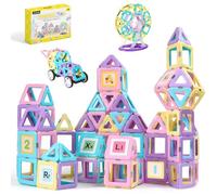 ECHOCUBE Bloques de Construcción Magnéticos, 120 Piezas Juego de Baldosas Magnéticas con Ruedas Magnéticas para Niños, Juguete Magnético para Niñas y Niños Regalo de Cumpleaños de Navidad