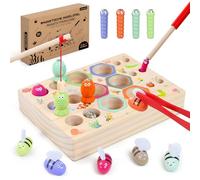 ECHOCUBE Juego de pesca magnético, juguetes de pesca de madera 3 en 1 para niños, juguetes Montessori, juegos educativos, regalo para niños y niñas de 3 años, cumpleaños, Navidad