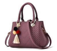 ECHOLEAF Bolso de mano de piel sintética suave for mujer: bolso de hombro tipo cartera con asa superior, pompón y borla, tamaño mediano, ideal for ir de compras, trabajar o tener citas.(Purple)