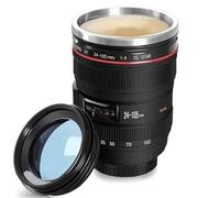 ECHOLEAF Taza de café informal de acero inoxidable con tapa, modelo de lente SLR, con tapa, color blanco y negro. Regalo creativo.