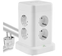 Echos - Regleta de enchufes 12 en 1 con torre de 8 enchufes, 3 m de cable, distribuidor de enchufes con 4 USB, regleta de enchufes con interruptor, adaptador de enchufes con USB C