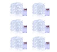echosari 6 Piezas luces de hadas que funcionan con pilas, 5M 50 LED Cadena de Luces parpadeantes, temporizador para Navidad, dormitorio, interior, exterior, boda, dormitorio, fiestas (blanco frío)