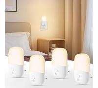 echosari Paquete de 4 luces LED nocturnas enchufables en la pared, luz nocturna regulable de 0,5 W con sensor de luces del atardecer al amanecer, 2700 K, luces de noche blancas cálidas para niños