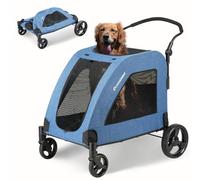 EchoSmile Carrito para Perros Medianos y Grandes 70 kg Plegable, con Asa Ajustable y 4 Ruedas Todoterreno, Azul