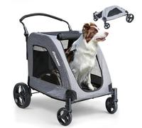 EchoSmile Carrito para Perros Medianos y Grandes 70 kg Plegable, con Asa Ajustable y 4 Ruedas Todoterreno, Gris