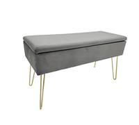 ECHTWERK Banco Scarlett, banco tapizado con funda de terciopelo, baúl de almacenamiento rectangular, banco de maquillaje con espacio de almacenamiento, patas de metal, gris, 77 x 33 x 18 cm, mezcla de poliéster,