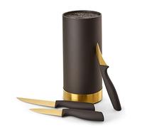 ECHTWERK Bloque de cuchillos con cerdas |Juego de cuchillos de cocina | Cuchillo multiusos | Cuchillo para pelar | Cuchillo de acero de hoja | Edición Oro | 4pzas