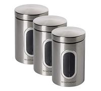 Echtwerk Juego de Cajas de la Compra Bote con Ventana para conservar Alimentos como harina, azúcar, muesli o té, 1,4 L, Cepillado, 3 Piezas, Acero, 17.5, 3