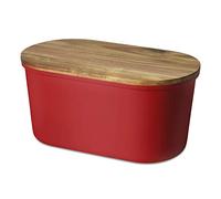Echtwerk caja de panera de melamina para guardar pan con tapa de bambú, con tabla de cortar integrada, rojo