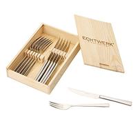 Echtwerk Cubiertos de bistec SARRE, piezazs, Acero Inoxidable 18/10, Incluyendo Casete de Madera Carne, Metal, 12 Piezas