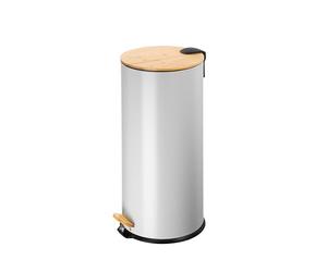 ECHTWERK cubo de pedal Skandi Look, cubo de basura, cubo de desperdicios, cuerpo robusto de hierro con tapa de bambú, función de cierre suave, gris, capacidad 30 litros