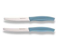 ECHTWERK Cuchillo para pan/cuchillo para desayuno de acero inoxidable con filo de sierra, adecuado para panecillos, baguettes, frutas y pasteles, mango ergonómico de plástico, azul claro, 2 uds.
