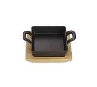 Echtwerk Cuenco de hierro fundido, cazuela cuadrada con bandeja para servir, sartén pequeña, ya horneada, apta para horno, barbacoa, barbacoa e inducción, ideal para cocinar y servir