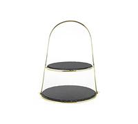 ECHTWERK Etagere/Bandeja para repostería, Fruta, Queso y postres con 2 Niveles de Pizarra Natural y asa de Lazo, Soporte para repostería, Edición Oro, Ø Platos de Pizarra Aprox. 25/30 cm