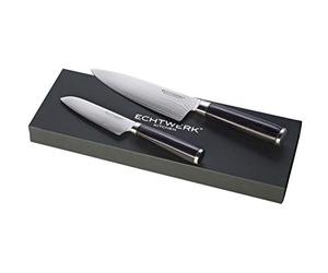 Echtwerk EW-DM-0365 juego de cuchillos Damasco, 2 piezas, cuchillo de chef, cuchillo de cocina, acero Damasco, mango de madera de Pakka