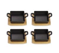 ECHTWERK Fuente de hierro fundido, Cazuela cuadrada con tabla de servir, Sartén pequeña para asar, Ya cocida, Apta para hornos, parrillas, barbacoas e inducción, Ideal para servir, 4 piezas