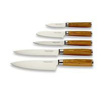 Echtwerk juego de cuchillos de Damasco, Cuchillo de cocicna, Cuchillo de pan y cuchillo de pelar, Mango de Madera, 36 x 15,5 x3,4cm