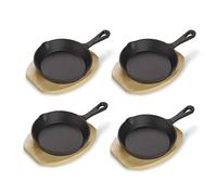 ECHTWERK Juego de 4 sartenes de hierro fundido para servir, Mini sartén con tabla para servir, Sartén pequeña para asar, Ya cocida, Apta para hornos, parrillas y barbacoas