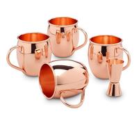 ECHTWERK Juego de 5 vasos de cobre Moscow Mule fabricados en acero inoxidable compuesto por 4 vasos de cobre de 500 ml y 1 vaso medidor de 2 cl / 4 cl
