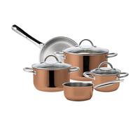 Echtwerk Juego de 8 cacerolas de acero inoxidable - Con tapa de cristal - 3 cacerolas - Para todas las cocinas - Edición cobre