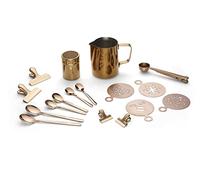ECHTWERK Juego de accesorios para café, 23 piezas, 600 ml, 4 espresso, 4 cappuccino, 4 café con leche, 4 pinzas para café, 4 plantillas para café, 4 cucharas para café, cobre estilo barista