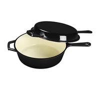 ECHTWERK Juego de cacerola y sartén 2 en 1, Cacerola de hierro fundido con tapa, con revestimiento esmaltado, Apta para hornos, parrillas e inducción, Negro, 2,5 L, Ø 25,2 cm